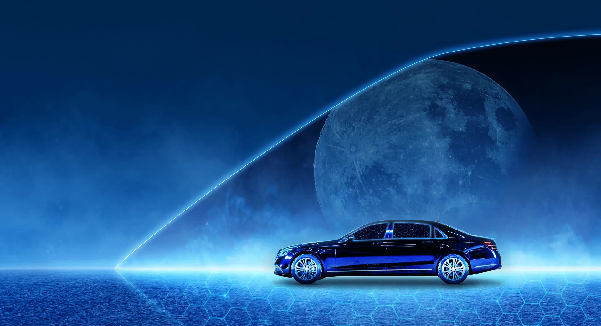LUNARAY de STEK: vehículo bajo una superficie de protección y una luna azul.